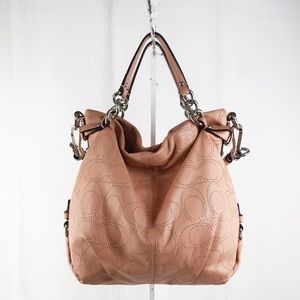 Coach Brooke Perforated Peach Leather Hobo Bag